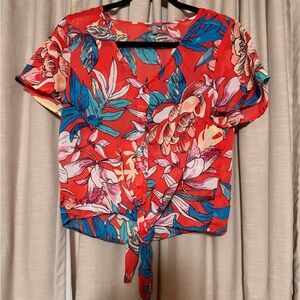 Charlotte Russe Red Floral Tie-Front Blouse